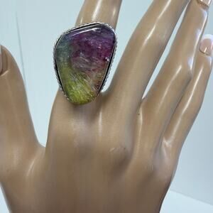 Rainbow Solar Quartz Adjustable Sterling Silver Overlay‎ Ring 4.5–7.5